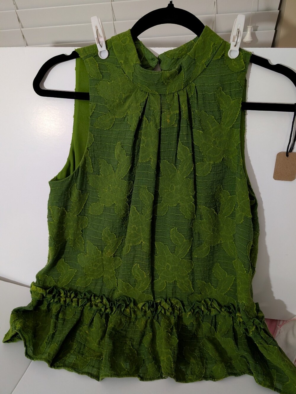 Maeve Green Floral Textured Sleeveless lined Blouse